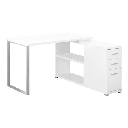 Computer Desk, Home Office, Corner, Storage Drawers, L Shape, Work, Laptop, Metal, White